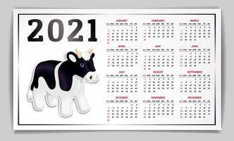 calendario 2021 toro bianco e nero vettore