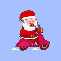 Babbo Natale cavalca un cartone animato di scooter vettore