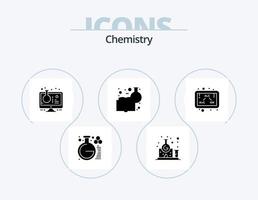 chimica glifo icona imballare 5 icona design. chimica. chimica formazione scolastica. borraccia. chimica libro. test tubo vettore