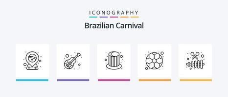 brasiliano carnevale linea 5 icona imballare Compreso musica. chitarra. timpano. cap. cappello. creativo icone design vettore