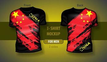 maglietta per uomo davanti e indietro con Cina bandiera. modello per doppia faccia stampa vettore