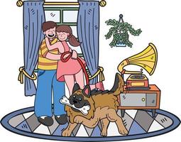 mano disegnato il proprietario giochi con il cane nel il camera illustrazione nel scarabocchio stile vettore