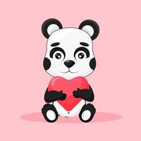 carino panda è Tenere un' cuore. cartolina modello. bambino vettore illustrazione