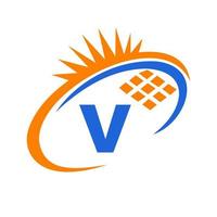 lettera v solare pannello energia logo design vettore