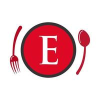 ristorante logo su lettera e cucchiaio e forchetta concetto vettore
