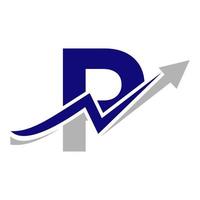 lettera p finanziario logo modello con marketing crescita freccia vettore