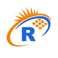 lettera r solare pannello energia logo design vettore