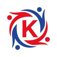 americano beneficenza logo su lettera K cartello. unire lavoro di squadra fondazione icona organizzazione cura logo vettore