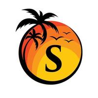 spiaggia logo su lettera S vettore cartello. estate vacanza su tropicale spiaggia logotipo
