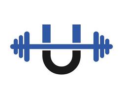 fitness Palestra logo su lettera u cartello vettore