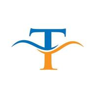 lettera t logo design con acqua onda concetto vettore