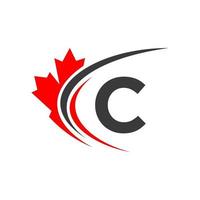 acero foglia su lettera c logo design modello. canadese attività commerciale logo, azienda e cartello su rosso acero foglia vettore