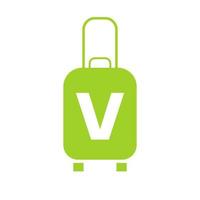 lettera v viaggio logo. viaggio Borsa vacanza aereo con Borsa giro e turismo azienda logo vettore