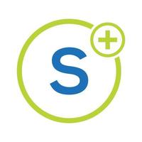 lettera S assistenza sanitaria simbolo medico logo modello. medici logo con stetoscopio cartello vettore