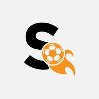 iniziale lettera S calcio logo concetto con in movimento calcio icona e fuoco simbolo. calcio logotipo vettore modello