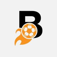 iniziale lettera B calcio logo concetto con in movimento calcio icona e fuoco simbolo. calcio logotipo vettore modello
