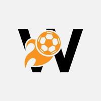 iniziale lettera w calcio logo concetto con in movimento calcio icona e fuoco simbolo. calcio logotipo vettore modello