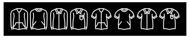 capi di abbigliamento linea icona impostare, semplice schema segni per moda vestito applicazione. icone per design su nero sfondo vettore