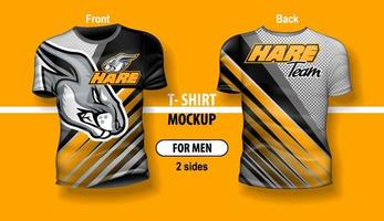 maglietta per uomo davanti e indietro con lepre squadra logo. modello per doppia faccia stampa, stratificato e modificabile. vettore