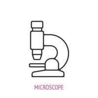 microscopio per laboratorio ricerca. schema icona. vettore illustrazione. simboli di scientifico ricerca e formazione scolastica. magro linea pittogramma per utente interfaccia. isolato bianca sfondo