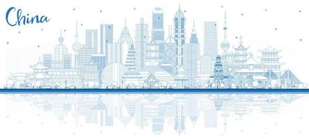 schema Cina città orizzonte con blu edifici e riflessi. vettore