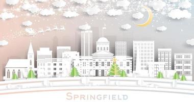 Springfield Illinois Stati Uniti d'America città orizzonte nel carta tagliare stile con fiocchi di neve, Luna e neon ghirlanda. vettore