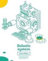 schema isometrico giocattolo robot con artificiale intelligenza isolato su bianca. vettore