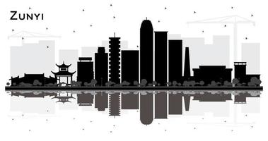 zunyi Cina città orizzonte silhouette con nero edifici e riflessi isolato su bianca. vettore