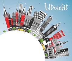 utrecht Olanda città orizzonte con colore edifici, blu cielo e copia spazio. vettore
