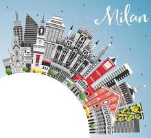 Milano Italia città orizzonte con colore edifici, blu cielo e copia spazio. vettore