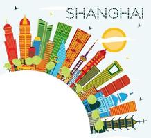 shanghai Cina città orizzonte con colore edifici, blu cielo e copia spazio. vettore