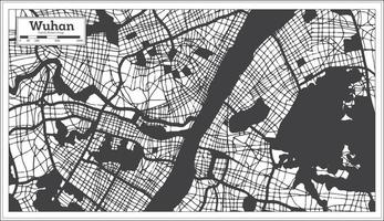 wuhan Cina città carta geografica nel nero e bianca colore nel retrò stile. schema carta geografica. vettore