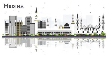 medina Arabia arabia città orizzonte con grigio edifici e riflessi isolato su bianca. vettore