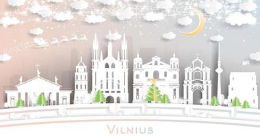 vilnius Lituania città orizzonte nel carta tagliare stile con fiocchi di neve, Luna e neon ghirlanda. vettore