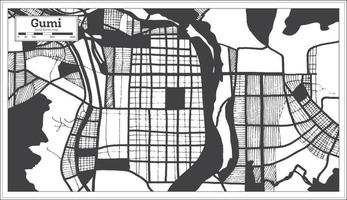 gumi Sud Corea città carta geografica nel nero e bianca colore nel retrò stile. vettore