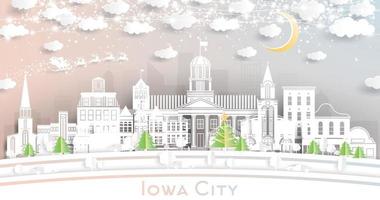 Iowa città orizzonte nel carta tagliare stile con fiocchi di neve, Luna e neon ghirlanda. vettore