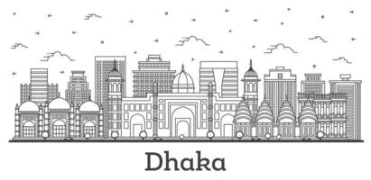 schema dhaka bangladesh città orizzonte con storico edifici isolato su bianca. vettore