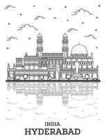 schema Hyderabad India città orizzonte con storico edifici e riflessi isolato su bianca. vettore