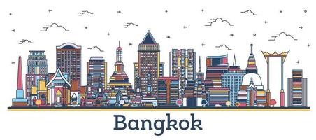 schema bangkok Tailandia città orizzonte con colorato moderno e storico edifici isolato su bianca. vettore