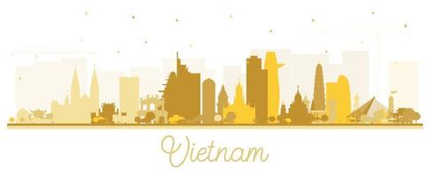 Vietnam città orizzonte silhouette con d'oro edifici isolato su bianca. vettore