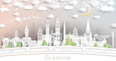 Glasgow Scozia città orizzonte nel carta tagliare stile con fiocchi di neve, Luna e neon ghirlanda. vettore