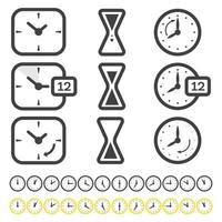 impostato di tempo e orologio icona isolato su bianca. schema oggetti. vettore