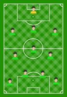 calcio campo con verde erba e con undici Giocatori. vettore illustrazione