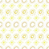 mano disegnato sole. senza soluzione di continuità modello di semplice schizzo di sole. solare simbolo. giallo scarabocchio isolato su bianca sfondo. vettore illustrazione.