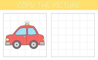 copia il immagine è un educativo gioco per bambini con un' macchina. carino cartone animato macchina. vettore illustrazione.