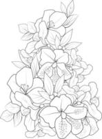 azalea linea arte, floreale vettore illustrazione, Vintage ▾ inciso stile fiori con sempreverde isolato su bianca sfondo, disegnato a mano botanico fiore zen scarabocchio.