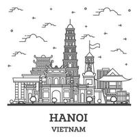 schema Hanoi Vietnam città orizzonte con moderno e storico edifici isolato su bianca. vettore