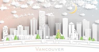 vancouver Canada città orizzonte nel carta tagliare stile con fiocchi di neve, Luna e neon ghirlanda. vettore