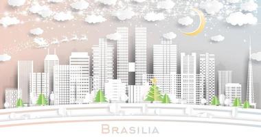 brasilia brasile città orizzonte nel carta tagliare stile con fiocchi di neve, Luna e neon ghirlanda. vettore
