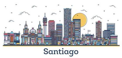 schema santiago chile città orizzonte con colorato moderno e storico edifici isolato su bianca. vettore